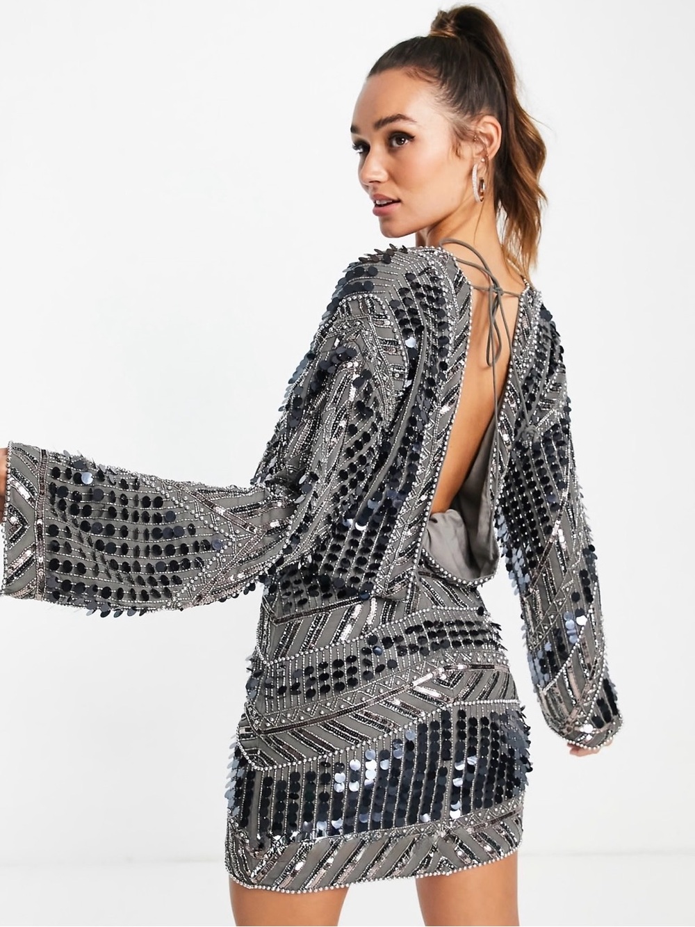 ASOS Design Curve | Rare Embellished Patchwork Silver Sequin Dress ~ NWT US 16 - Picture 3 of 12